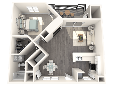 Floor plan for 1 bed, 1 bath, 810 sqft